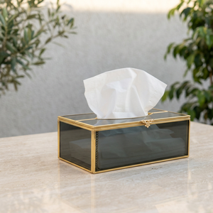 Wholesale Modern Luxury Brass Metal Framed <b>Black</b> Glass Tissue Holder Box for Home & Weddings Decoration - Product Image 6