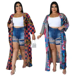 2022 new autumn African ethnic style large size women's coat long fashion printing long-sleeved coat women