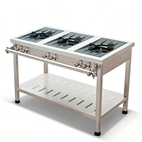 Cuisinière à gaz professionnelle en acier inoxydable à 2 brûleurs avec crédence et étagère pour restaurant