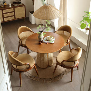 Juego de Mesa de <span class=keywords><strong>Comedor</strong></span> Redonda de Madera Maciza Nórdica con 4 <span class=keywords><strong>Sillas</strong></span>, Moderno y Simple, Tejido de Ratán, para <span class=keywords><strong>Comedor</strong></span>, Tamaño <span class=keywords><strong>Pequeño</strong></span> para Uso Doméstico - Product Image 1