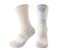 Chaussettes de basketball montantes pour jeunes, tricotées, à motif lettres dégradées, antidérapantes, en polyester/poly-coton, avec doublure haute performance, pour athlètes professionnels