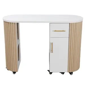 Tambour bois marbre peint en gros portable nail tech table pour salon de manucure