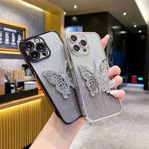 Nouveau style Électrolytique Bling Bling Glitter Papillon Stand Téléphone Cas Pour Iphone 11 12 13 14 15 <span class=keywords><strong>promax</strong></span> 7plus XS XR 8 couvre - Product Image 6