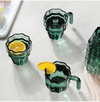 Set 6 Gelas Minum Kaktus yang Dapat Ditumpuk, 240ml. Gelas Vintage Berwarna Hijau untuk Minuman Anggur, Air, Kopi.