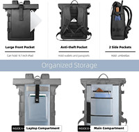 Sac à dos de voyage professionnel extensible, sac à dos pour ordinateur portable à enroulement, résistant à l'eau, sac à dos décontracté pour usage quotidien, sac pour ordinateur portable antivol de 15,6 pouces