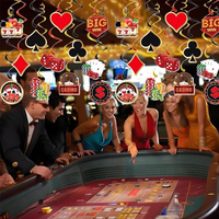 Décorations murales en spirale colorées sur le thème du casino, en carton, pour anniversaires, jeux de poker à Las Vegas, fournitures de fête