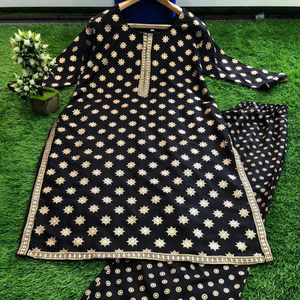 Beautiful Gold Print Kurti Pant Rayon Fabric Casual Wear Daily Use Long Suit Elegant Color Light <b>Weight</b> Easy to Wear Cord <b>Set</b> - Product Image 1