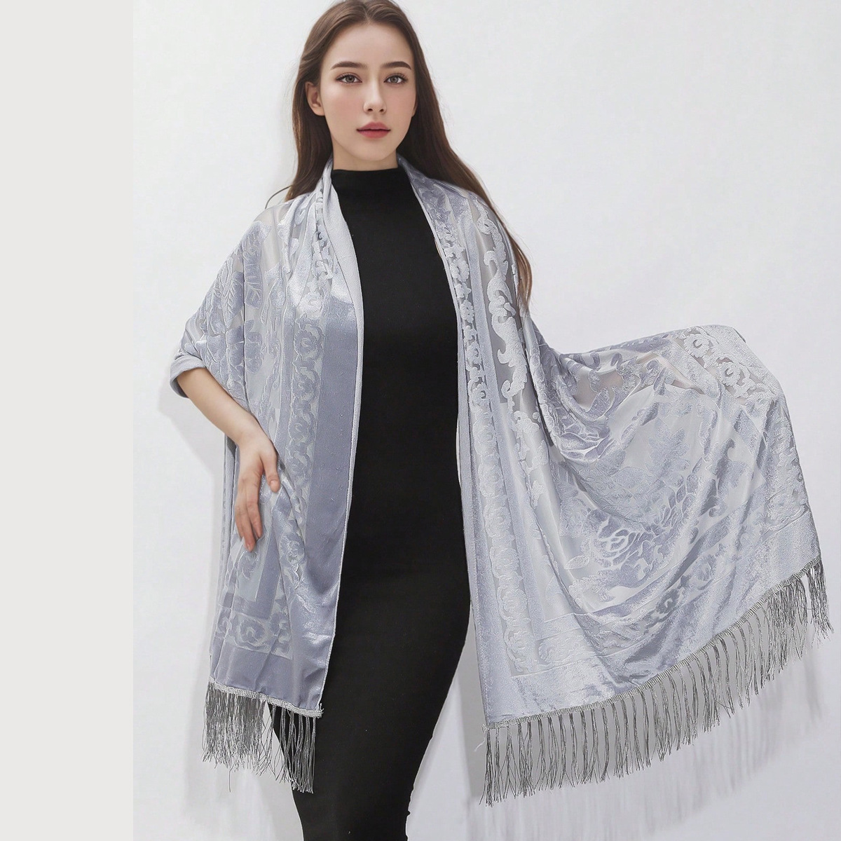 elegant shawl for dress Elegant Floral Purple Chiffon Long Prom, Purple Formal Graduation Even —  Bridelily main image 0