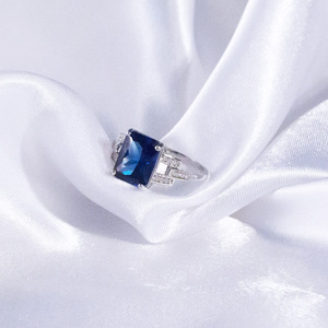 Rectangular Blue Zircon Women Ring Minimalist Banquet Daily Hand Jewelry - Product Image 4