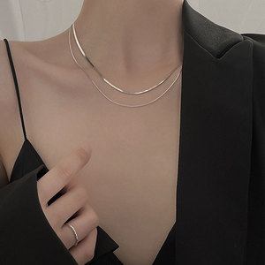 2021 nouveau collier de chaîne de clavicule <span class=keywords><strong>en</strong></span> argent Sterling Simple pour femmes Double empilé Ins vent froid avec pierre principale Moissanite - Product Image 1
