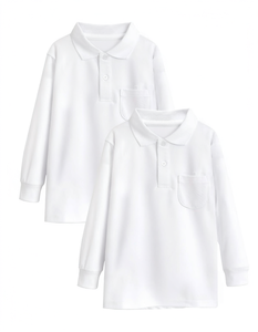 Camisa Polo Blanca de Manga Larga para Niños, Uniforme Escolar con Cuello, Tejido de Algodón, Ropa para Niños de Primaria - Product Image 3