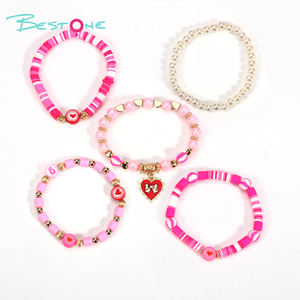 New 5pcs/set Cute Love Dwarf Pink Soft Ceramic Adjustable Beaded <b>Bracelet</b> Set <b>for</b> Women <b>Girls</b> Jewelry with Heart <b>Charm</b> - Product Image 6