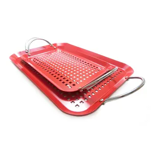 Stainless Steel BBQ Grill Perforated Plate Bbq Pan Set Bbq Grill Roasting Pan With Aluminium Handles