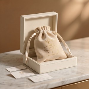 Pochette à bijoux en velours avec logo imprimé personnalisé, fermeture à cordon, sac de rangement portable pour bijoux, cadeau - Product Image 1