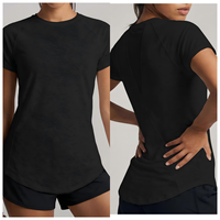 T-shirt de yoga ample à manches courtes et col rond en soie glacée jacquard ajouré, respirant, séchage rapide, extensible dans les quatre sens, idéal pour l'été