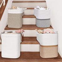 Panier de rangement moderne en corde de coton tressée, écologique, brun, avec poignées, pour escaliers en bois