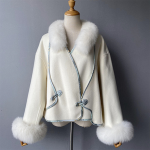 Cappotti in lana firmati lusso da donna cappotto in lana Double-Faced fatto a mano con vero collo in pelliccia di volpe Logo personalizzato autunno inverno <span class=keywords><strong>Trench</strong></span> <span class=keywords><strong>corto</strong></span> - Product Image 5