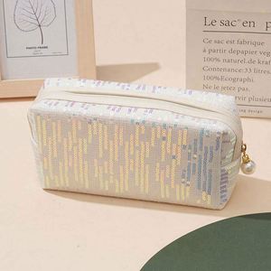 Wholesale Personalized Design Woman Portable Travel Square <b>Case</b> Glitter Sequins Pouch Cosmetic Makeup Bag With Zipper - Product Image 2