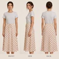 Falda Midi Plisada con Cintura Elástica, Diseño de Lunares Rojos y Blancos, Tejido de Chifón Transpirable, Informal para Mujer