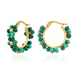 TAYOINFASO Pendientes de aro chapados en oro con cuentas de cristal verde, joyería clásica para uso diario para mujer - Product Image 2