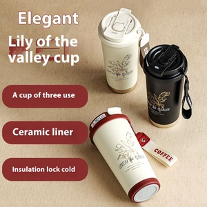 Thermos à double paroi en acier inoxydable 316 avec revêtement céramique, paille, grande capacité, design moderne et écologique pour le café/boissons - Product Image 2