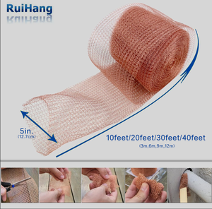 RUIHANG, rollo de malla de cobre sólido de 5 pulgadas x 30/50 pies, bloqueador de pájaros roedores con orificio de destilación, bolsa de embalaje de animales de tela de cobre puro - Product Image 3