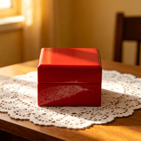Boîte cadeau carrée en bois rouge brillant avec insert en velours, logo personnalisé, couvercle à charnière pour le rangement de bijoux et l'emballage de cadeaux de luxe, vente en gros