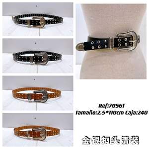 Ceinture en cuir Angelina 2,5 cm 110 cm avec boucle western argentée unisexe décontractée en cuir de vachette durable - Product Image 3