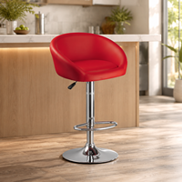 Tabouret de bar pivotant réglable en cuir PU rouge avec dossier incurvé, base en chrome et repose-pieds pour comptoir de cuisine