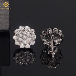 925 Sterling <b>Silver</b> Platinum Plated Moissanite Flower <b>Stud</b> Earrings Women's Wedding Party Princess Cut Trendy New Style - Product Image 5