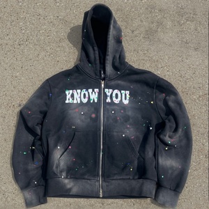 Sudaderas con Capucha Personalizadas de Algodón Francés de 450 g/m² para Hombre, Nuevo Diseño Vintage Desgastado con Efecto Salpicado, Lavado Ácido, Talla Grande, para Invierno - Product Image 2