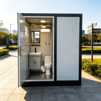 Cabine de toilette préfabriquée moderne avec structure en acier, salle de bain avec douche et lavabo en céramique pour site de glamping et parc public