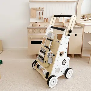 Montessori baby walker kereta bayi, mainan kayu multifungsi alat bantu jalan anti Gulung