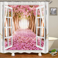 Rideau de douche en polyester imperméable pour salle de bain personnalisé en 3D avec impression de paysage de fleurs colorées pour la décoration de la maison