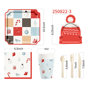Juego de Vajilla Desechable DAMAI con Diseño Navideño de Santa Claus, Platos, Vasos y Servilletas de Papel para Decoración Navideña y Fiestas - Product Image 3