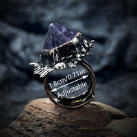 INS Vintage Rétro Naturel Améthyste Météorite Noire Fluorite Verte Quartz Jaune Labradorite Ouvert Réglable Unisexe Européen
