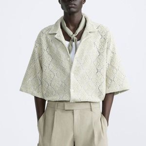 Custom Comfortable Breathable <b>Knit</b> Crochet Short Sleeve <b>Cardigan</b> Fashion Design <b>Men's</b> Knitwear - Product Image 1