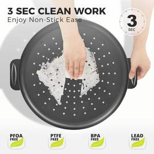 Bandeja para Pizza <span class=keywords><strong>de</strong></span> 14 Pulgadas con Orificios, Antiadherente y Resistente a la Oxidación, para Horno, <span class=keywords><strong>de</strong></span> Acero al Carbono <span class=keywords><strong>de</strong></span> 0.8mm, Perforada, con Asas Anchas - Product Image 2