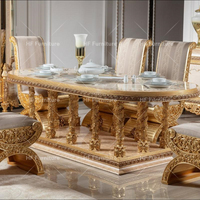 Ensemble de table à manger design en bois doré sculpté ensemble complet de meubles de salle à manger royale de luxe