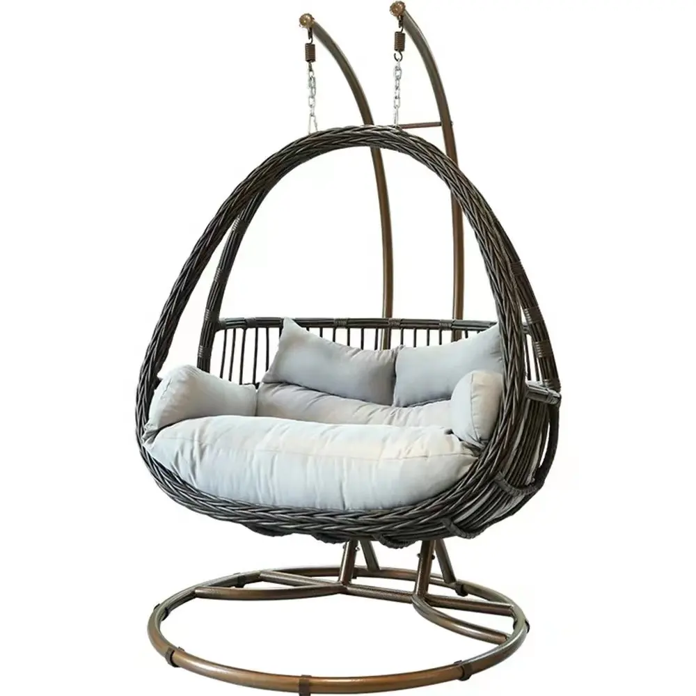 Modern Patio Swings Double Seats Outdoor Furniture Rattan Hanging Egg patio Chair with metal Stand garden