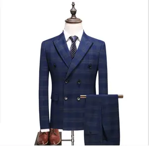 Men's suit three piece Korean slim fit business leisure young bridegroom wedding dress Plaid suit