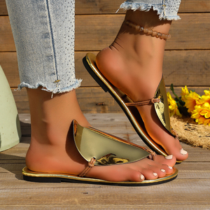 Sandalias de Playa Doradas Metálicas con Forma de Zueco para <span class=keywords><strong>Mujer</strong></span>, Ligeras, Transpirables, con Suela Plana Brillante, Estilo Playa - Product Image 6