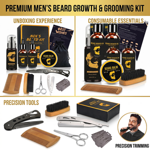 Kit de toilettage de barbe bio professionnel 15-en-1, système de soin de barbe de niveau barbier, rasoir <span class=keywords><strong>électrique</strong></span>, hydratant pour la croissance de la barbe - Product Image 2