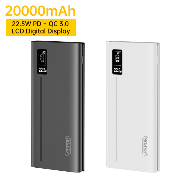 Aspor A336 Powerbank 20000mAh 22.5W Portable Power Bank PD 20W Fast Charging with LED Digital Display