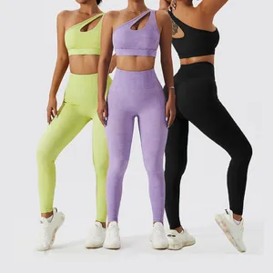 Ensemble deux pièces de Yoga pour femmes, soutien-gorge de sport sans couture au dos, short de motard taille haute, de Fitness