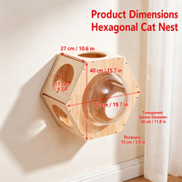 Nichoir mural en bois pour chat, forme hexagonale, fenêtre transparente, entrées multiples, accessoire pour arbre à chat mural