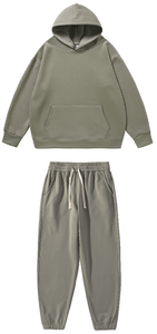 Conjunto de Sudadera con Capucha y Pantalones Deportivos de 380 g/m², Estilo Casual Otoño-Invierno, Color Sólido Básico, Estilo Urbano Americano - Product Image 3