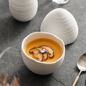 High-<b>End</b> Ceramic Steamed Egg Cup Creative Egg-Shaped Bowl with Small Line Pattern Healthy Restaurant & Hotel Commercial Use - Product Image 2