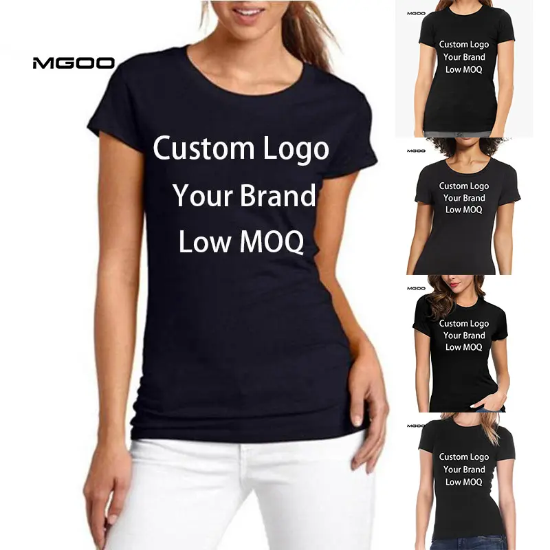 Label Private Customize O-Neck Women Custom T Shirt Printing Blank T-shirt Off Shoulder Womens Graphic T Shirts