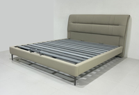 Handgetuftetes Lederbett mit Knopfdetails und 5D Geräuschloser Massivholz-Lattenrost Premium-Qualität Gepolstertes Kingsize-Bett